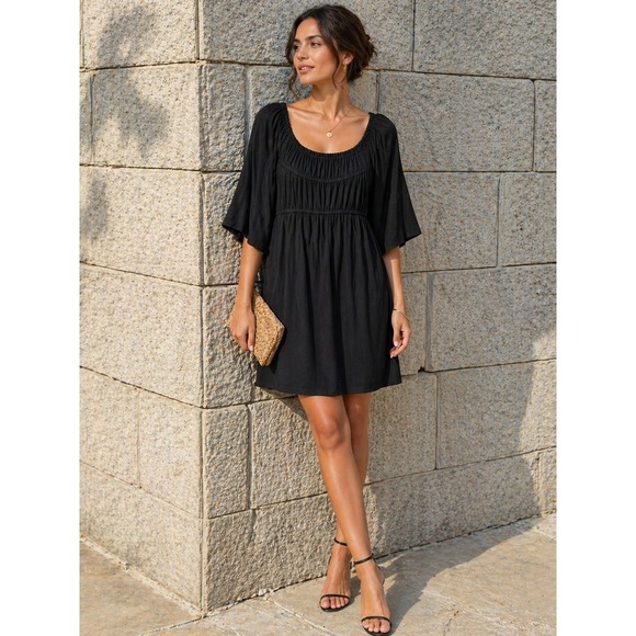 Boston Proper Dresses & Skirts - Boston Proper Black Smocked Empire Waist Flutter Sleeve Mini Dress Size 12